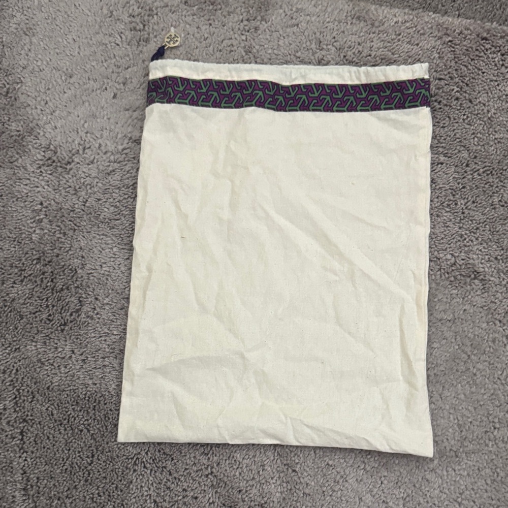 Tory Burch Cream Shoe Pouch with Patterned Accent